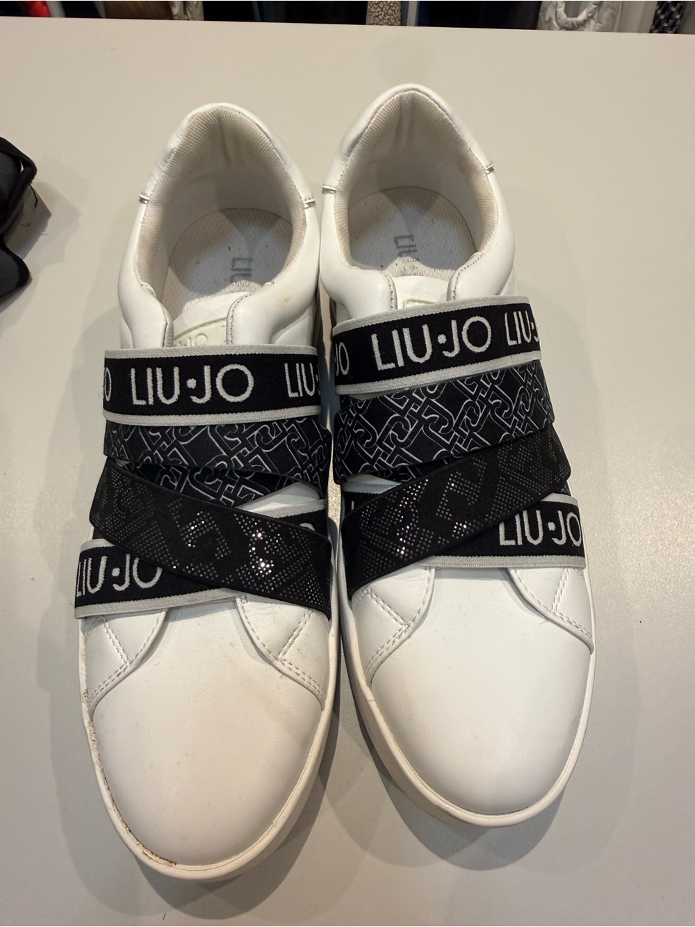 Liu Jo White Sneakers with Black Branded Straps